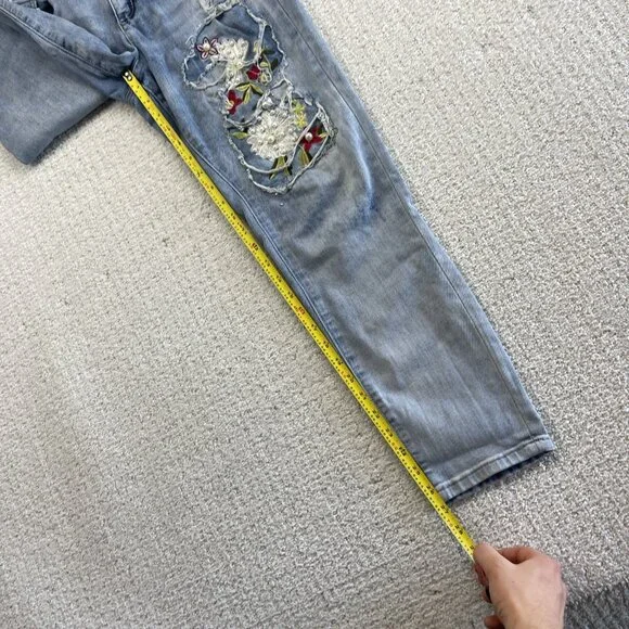 Joseph Ribkoff Jeans Blue Floral / Pearl Embellished Distressed Women Read - Picture 10 of 13